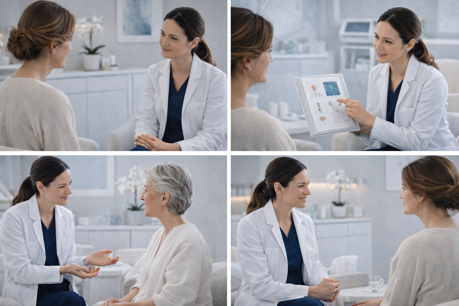 A practitioner attentively listening to a patient during a consultation, demonstrating a respectful and human approach to care